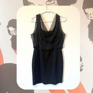 bloomingdale’s black elegant sleeveless tight-fitted dress with sheer & sparkles